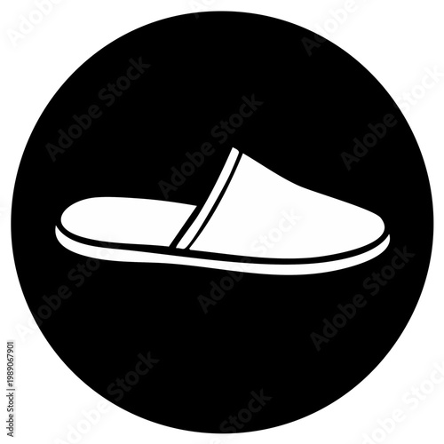 Graphic white slipper illustration on black circle background for casual wear design