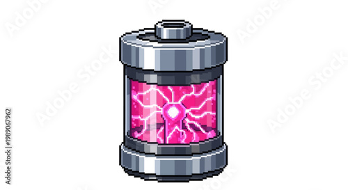 Futuristic Energy Cell With Glowing Pink Plasma Inside.