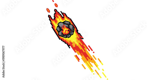 Fiery Meteorite Streaking Through Space with Burning Tail.