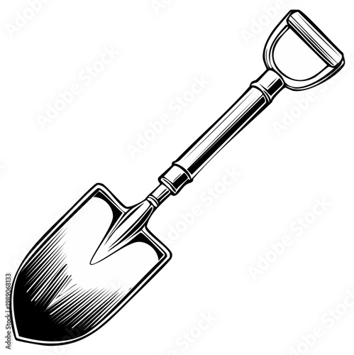 Monochrome Illustration of a Spade Hand Tool for Digging and Gardening in Black and White