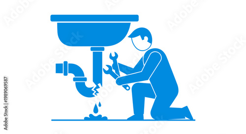 Plumber fixing leaky sink pipe.