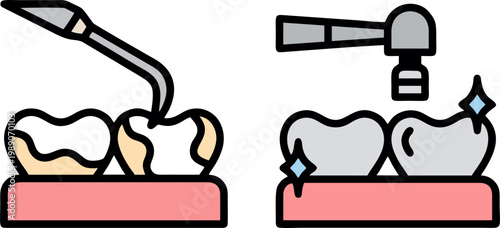 Modern Dental Caries Treatment And Healthy Teeth Icon Set