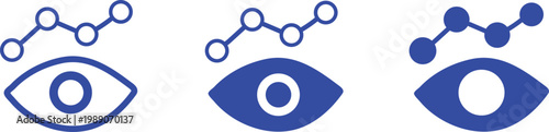 Blue data monitoring eye icon with analytics chart. Minimal thin line web icon set, Outline icons collection.