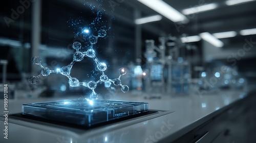 AI medical security system analyzing molecular data, cyber shield, glowing particles, futuristic biotech lab