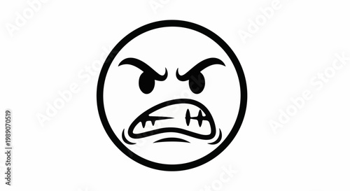 A black and white illustration of an angry face with sharp teeth