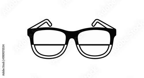 A black and white illustration of eyeglasses with bifocal lenses