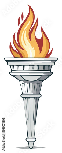 Cartoon Olympic Torch with Burning Flame Symbol of Victory and Spirit Celebration