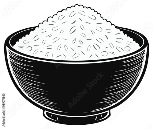 Black and White Illustration of a Bowl of Rice