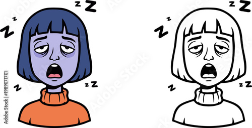 Sleepy Tired Face Cartoon Character Illustration