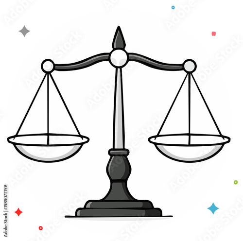 Cartoon illustration of classic justice scales representing balance and fairness in law