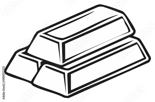 Gold bars, stacked, illustration of financial wealth, black and white.