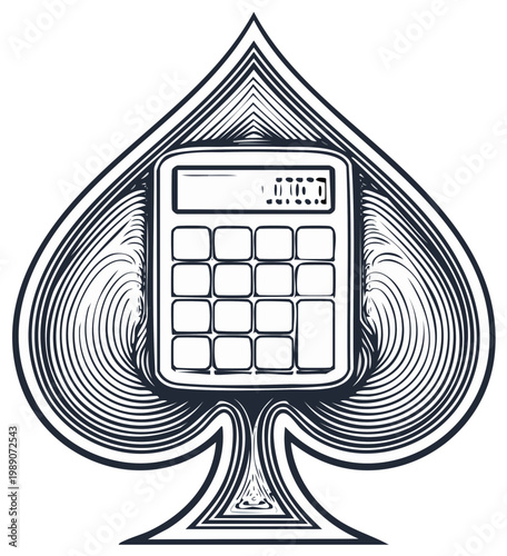 Calculator with Ace of Spades symbol illustration with optical illusion effect