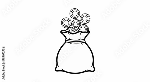 A drawstring bag overflowing with coins