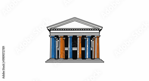 A classical building facade with a triangular pediment and columns