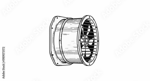 A detailed illustration of a cylindrical ventilation fan with blades