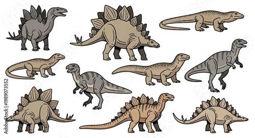 Collection of various dinosaur illustrations in different poses.