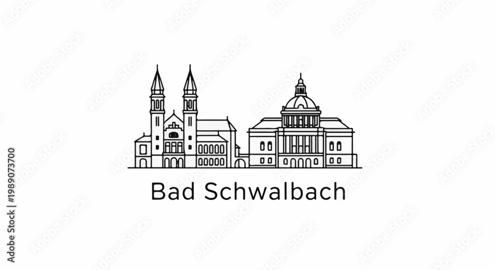 Fototapeta premium A line drawing of a town skyline with two towers and a dome