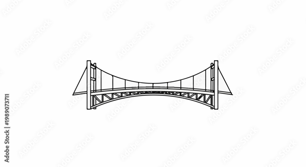 Fototapeta premium A line drawing of a suspension bridge with a trussed arch structure