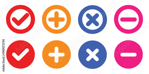 Set of check mark, x mark, plus sign and minus symbol icon