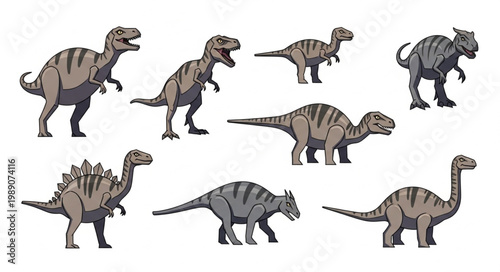 Collection of various dinosaur illustrations on white background.