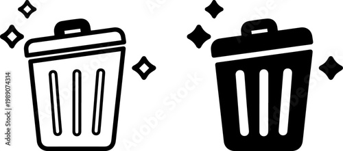 Two trash bins with sparkles indicating a deletion or emptying action