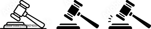 Illustration of a gavel undergoing a transformation from light to bold and falling apart