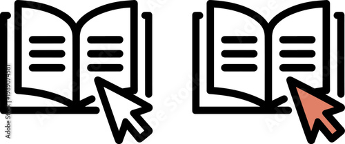 Interactive digital and physical book icons with cursor pointers