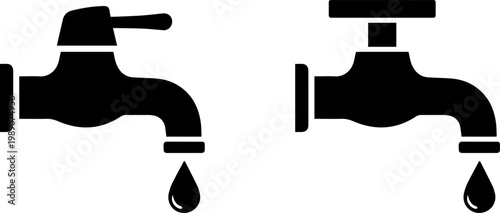 Two different types of faucets with dripping water icons shown side by side