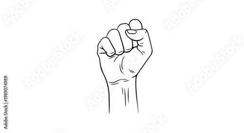 A minimalist black and white line drawing of a raised fist