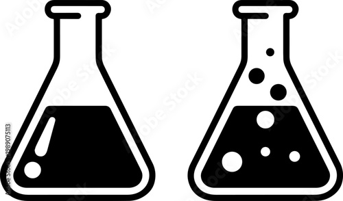 Comparison of liquid and bubbly substances in laboratory flasks