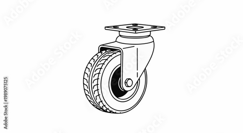 A line art illustration of a single swivel caster wheel
