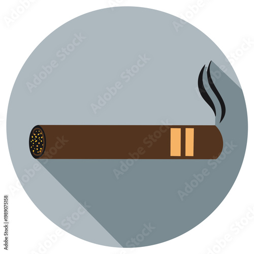 Smoking cigar flat design icon with long shadow vector illustration