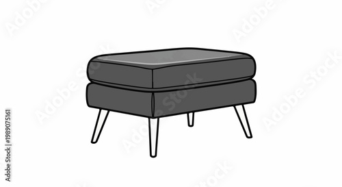 A minimalist grey upholstered ottoman with angled wooden legs