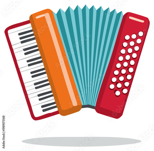 Illustration of a Colorful Accordion with Buttons and Keys Traditional Musical Instrument