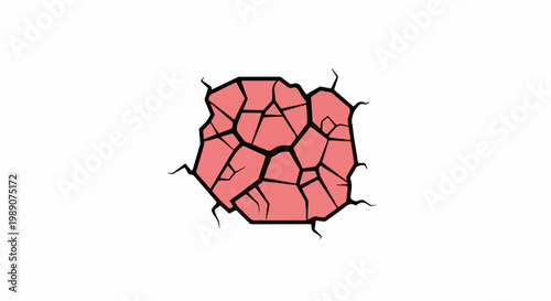 A pink fractured rock formation with sharp black outlines and jagged edges