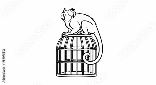 A primate sits atop a decorative cage