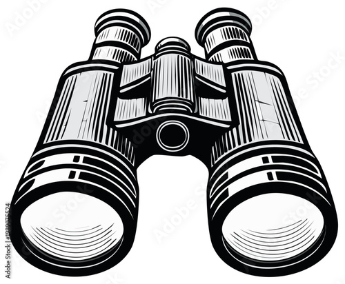 Illustration of Binoculars Viewed from Below Showing Lenses and Adjustments for Adventure or Discovery