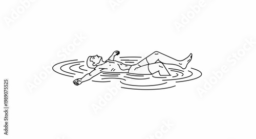 A minimalist line drawing of a person floating on their back in water