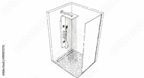 A modern shower with a multi-function panel and overhead rain shower