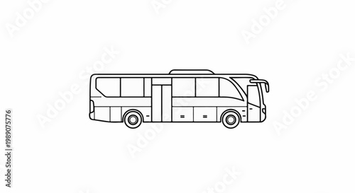 A line drawing of a passenger bus viewed from the side