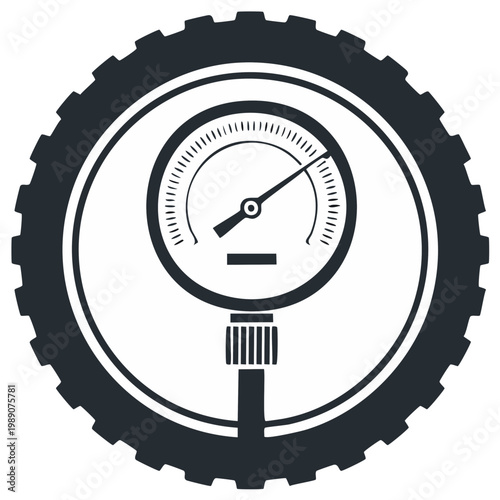 Tire Pressure Gauge Icon Showing Pressure Measurement Inside a Wheel Rim