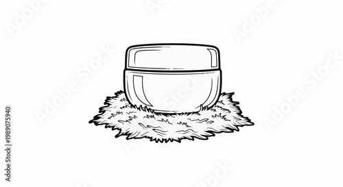 A round jar with a lid sits on a fluffy textured surface