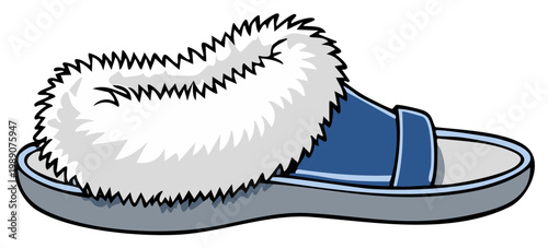 Fluffy slipper illustration with blue details for cozy comfort and relaxation