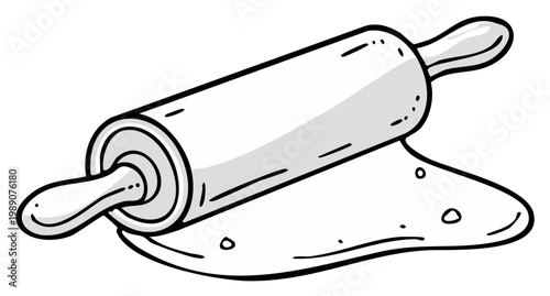 Dough rolled out by rolling pin for cookies, pasta or bread baking and cooking concept illustration