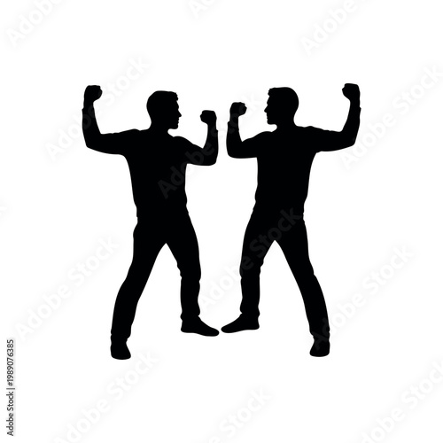 Two men in a fighting poses silhouette vector flat illustration design.