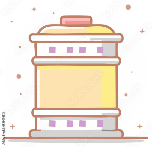 Stylized drawing of a water cooler jug with a pastel color palette and decorative stars