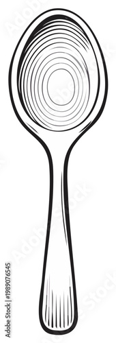 Black and white hand drawn spoon icon. Simple kitchen utensil line art sketch.