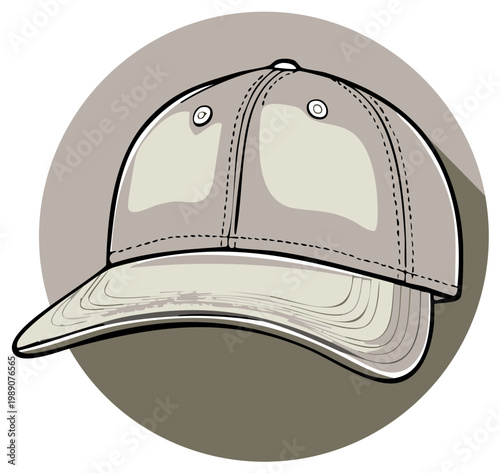 Sketch illustration of a beige baseball cap for sun protection and casual wear
