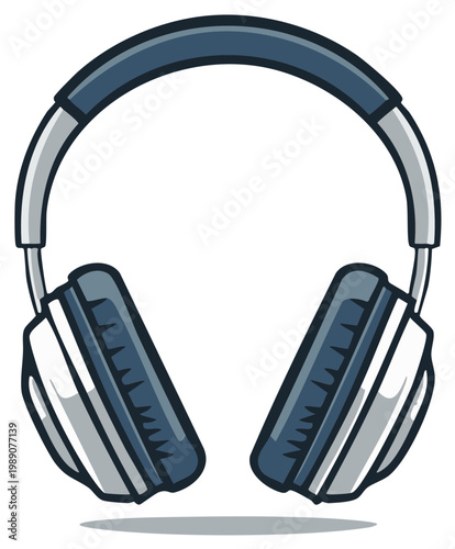 Cartoon style blue gray over ear headphones isolated modern audio device vector illustration