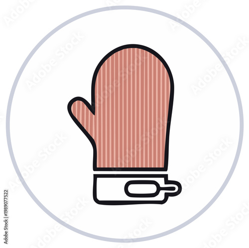 Oven mitt vector icon illustration. Striped kitchen glove for cooking and baking safety.